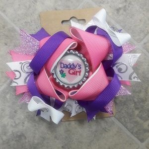 Girls Pink Purple 4 inch Daddys Girl Design Boutique Hairbow